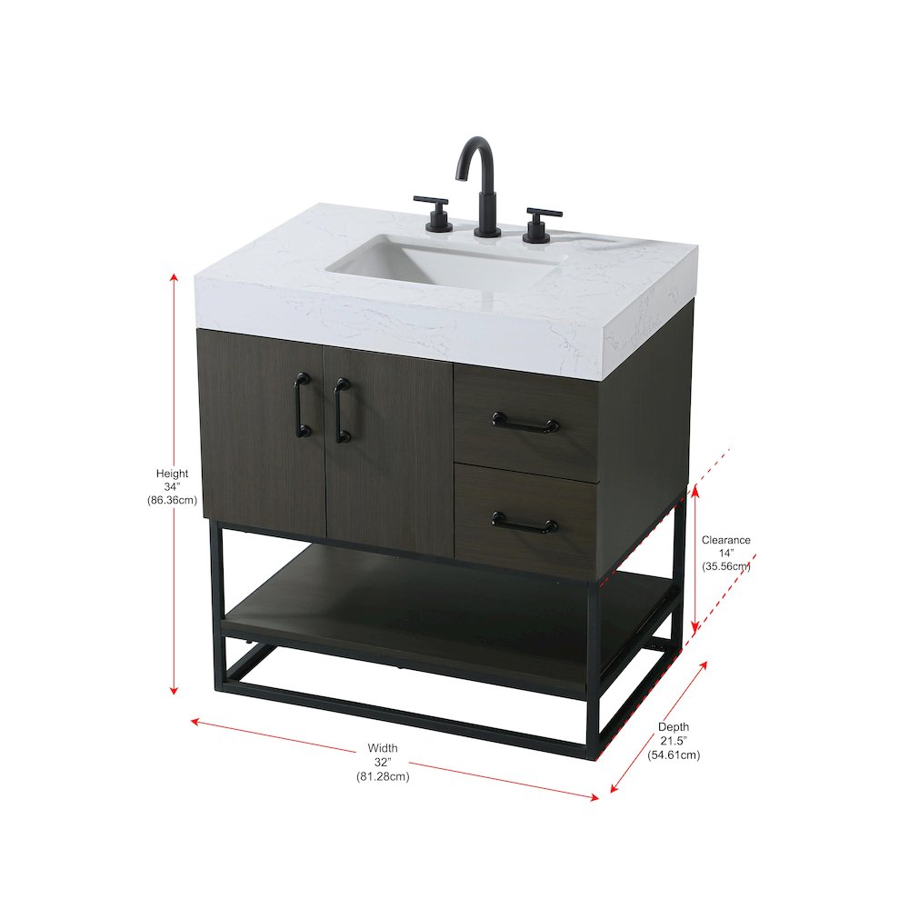 32 inch Single Bathroom Vanity in Mocha Brown