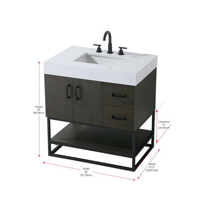 32 inch Single Bathroom Vanity in Mocha Brown