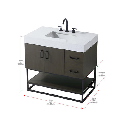 36 inch Single Bathroom Vanity in Mocha Brown