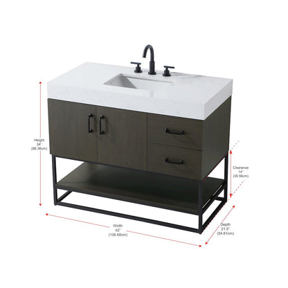 42 inch Single Bathroom Vanity in Mocha Brown