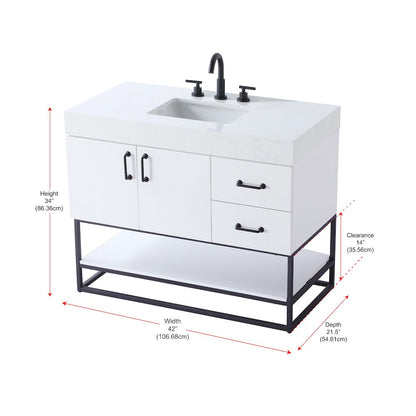 42 inch Single Bathroom Vanity in White