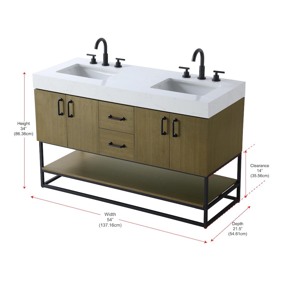 54 inch Double Bathroom Vanity in Chestnut Brown