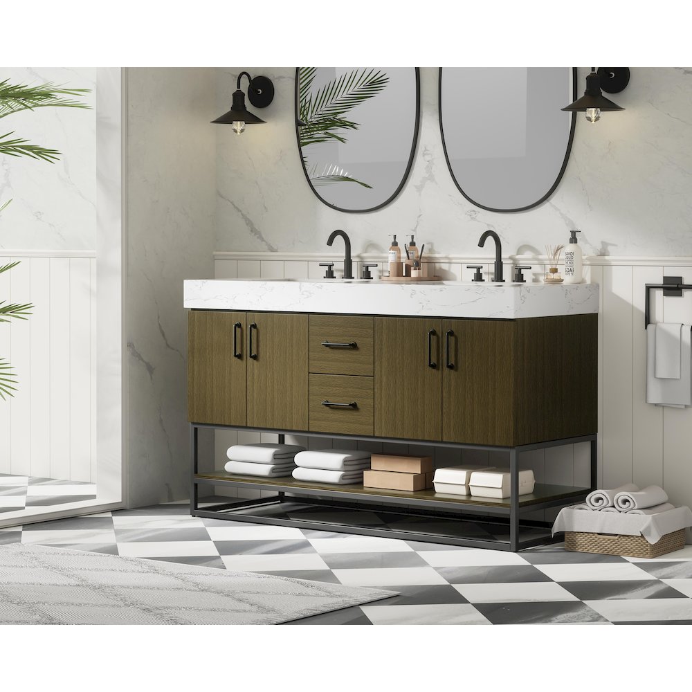54 inch Double Bathroom Vanity in Chestnut Brown