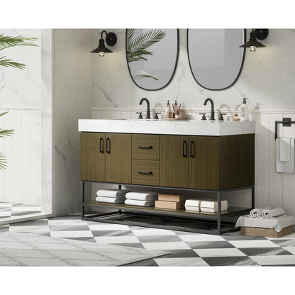 54 inch Double Bathroom Vanity in Chestnut Brown