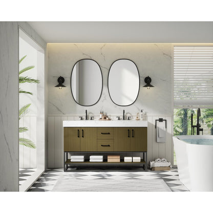 54 inch Double Bathroom Vanity in Chestnut Brown