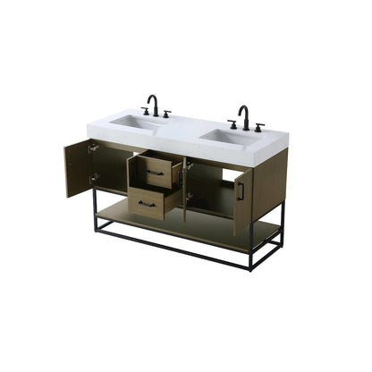 54 inch Double Bathroom Vanity in Chestnut Brown