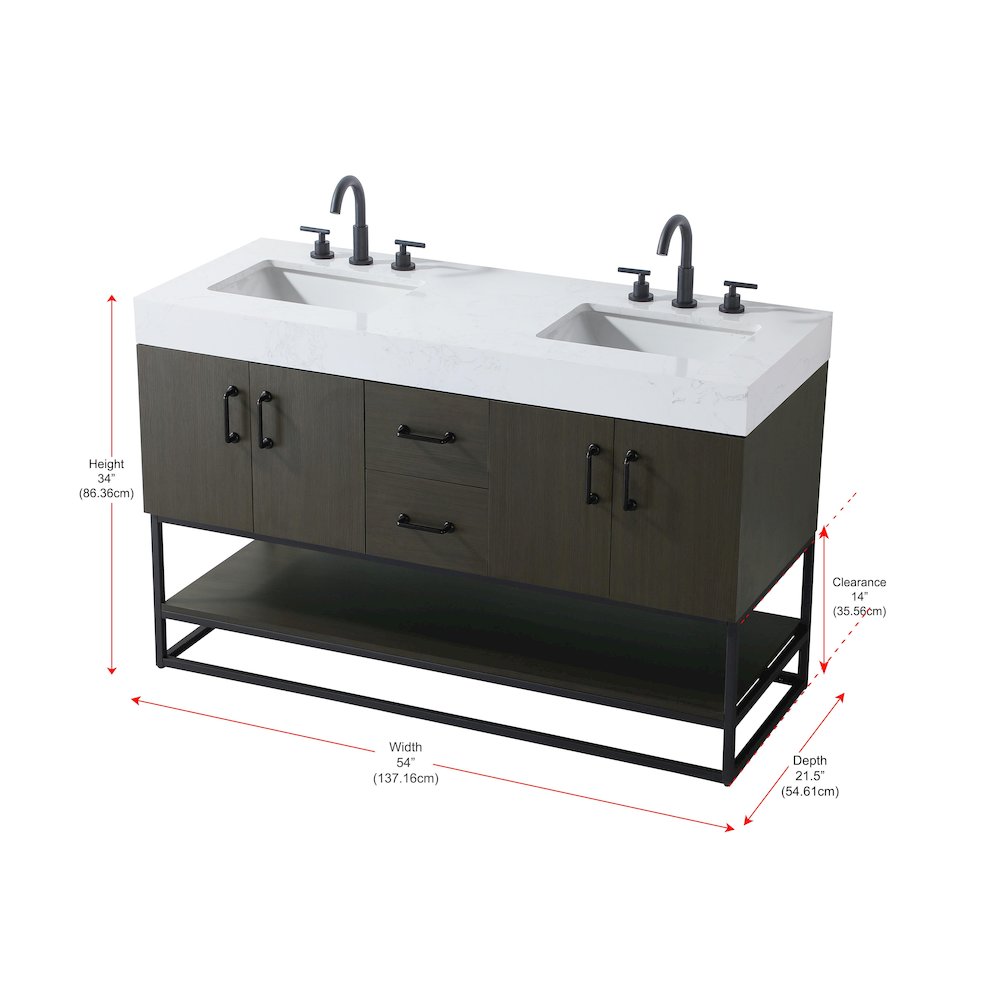 54 inch Double Bathroom Vanity in Mocha Brown