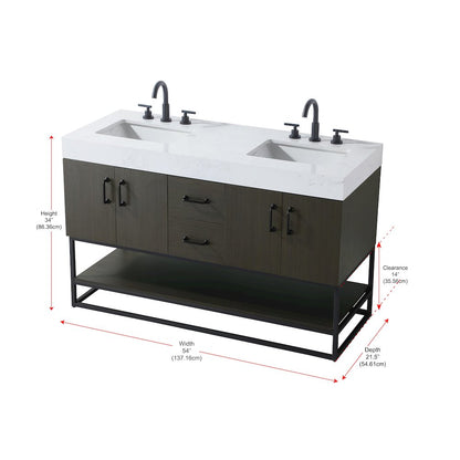 54 inch Double Bathroom Vanity in Mocha Brown