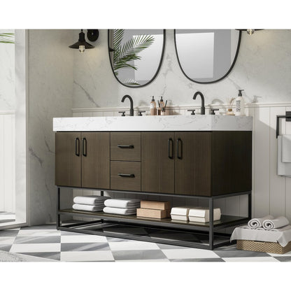 54 inch Double Bathroom Vanity in Mocha Brown