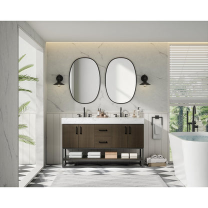 54 inch Double Bathroom Vanity in Mocha Brown