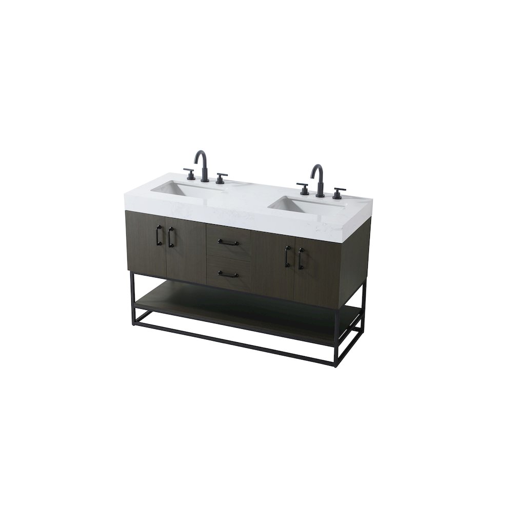 54 inch Double Bathroom Vanity in Mocha Brown