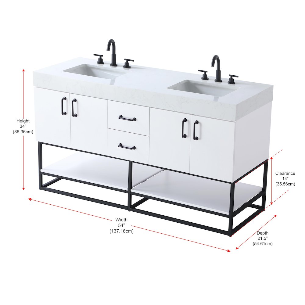 54 inch Double Bathroom Vanity in White