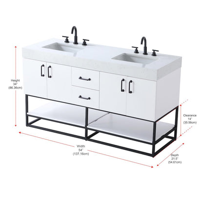 54 inch Double Bathroom Vanity in White