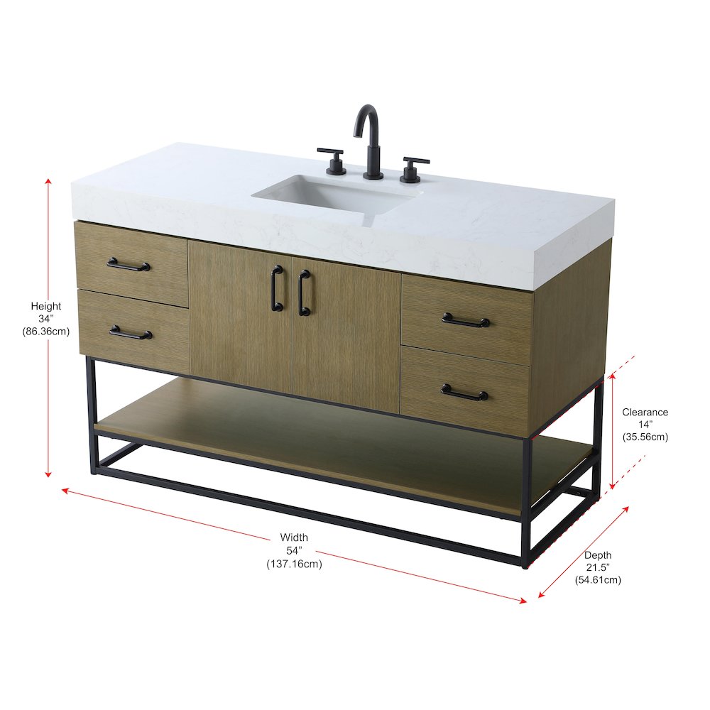 54 inch Single Bathroom Vanity in Chestnut Brown