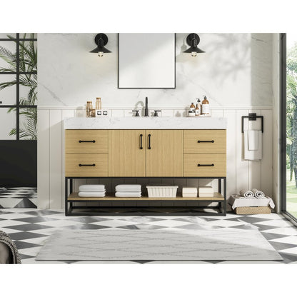 54 inch Single Bathroom Vanity in Honey Brown
