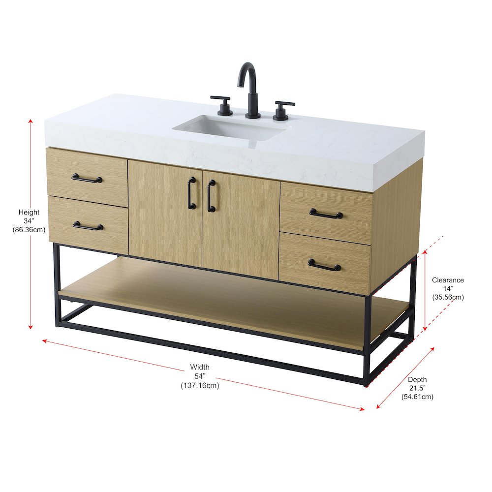 54 inch Single Bathroom Vanity in Honey Brown