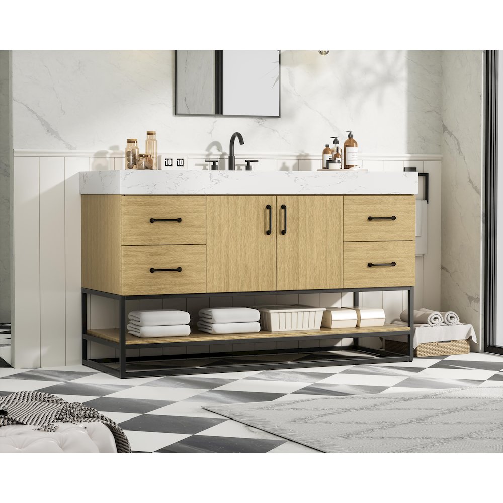 54 inch Single Bathroom Vanity in Honey Brown