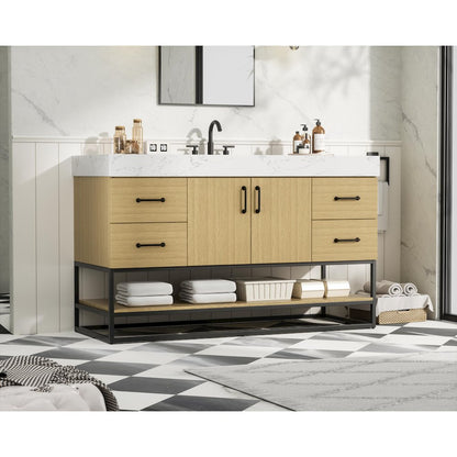 54 inch Single Bathroom Vanity in Honey Brown