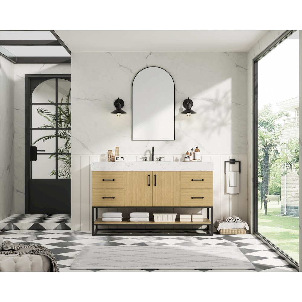 54 inch Single Bathroom Vanity in Honey Brown