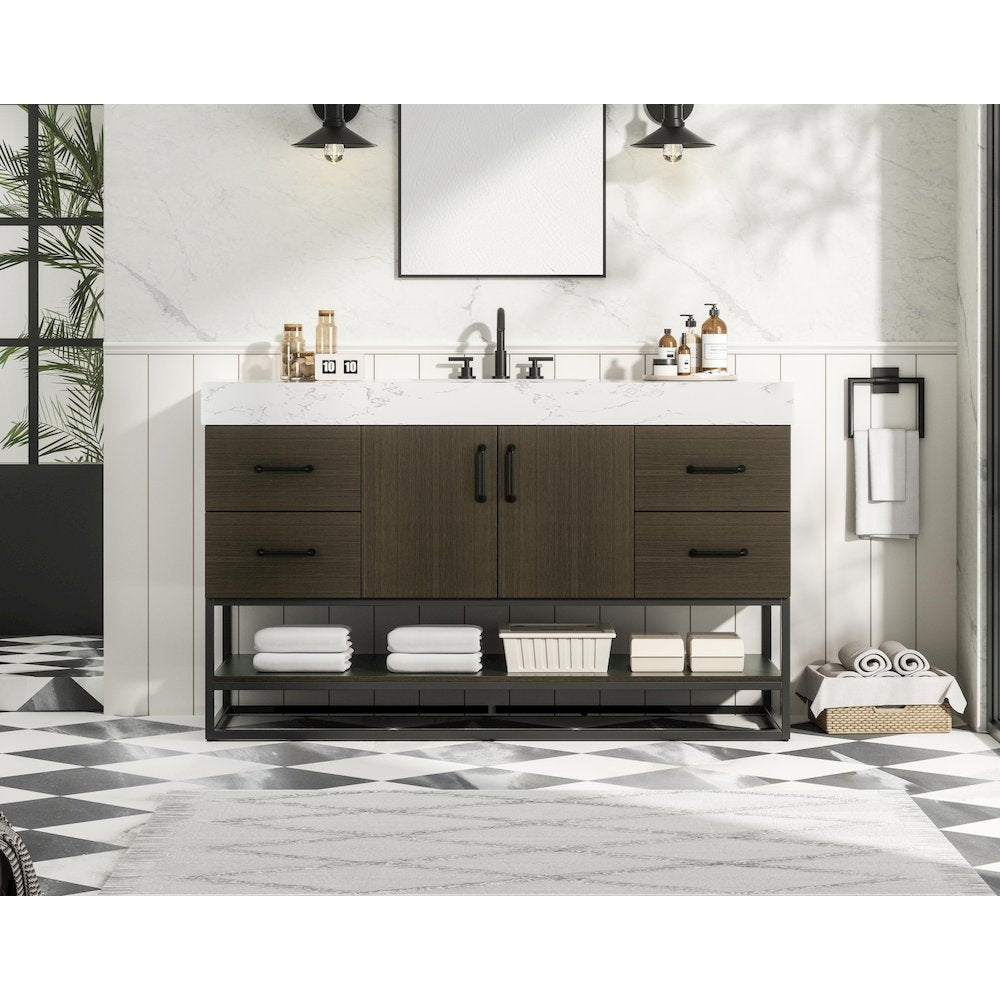 54 inch Single Bathroom Vanity in Mocha Brown