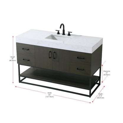 54 inch Single Bathroom Vanity in Mocha Brown