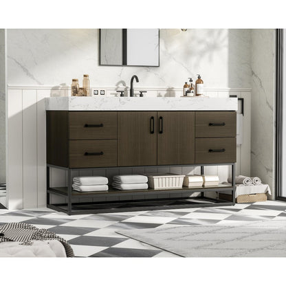 54 inch Single Bathroom Vanity in Mocha Brown
