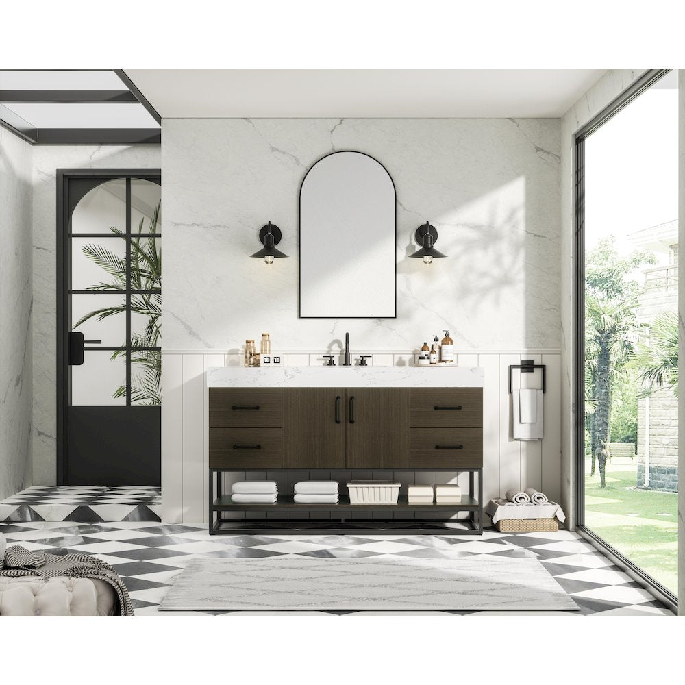 54 inch Single Bathroom Vanity in Mocha Brown