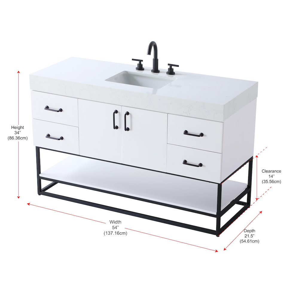 54 inch Single Bathroom Vanity in White