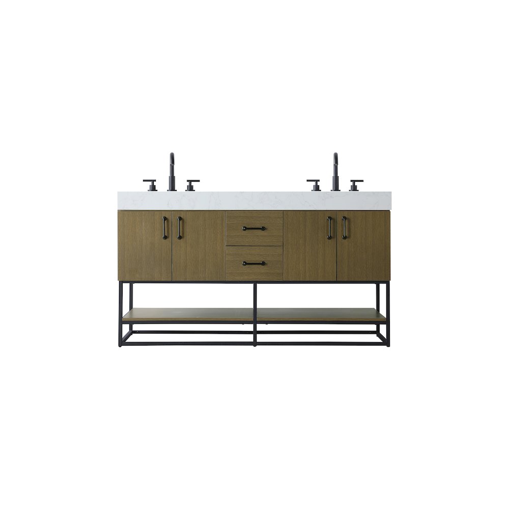 60 inch Double Bathroom Vanity in Chestnut Brown
