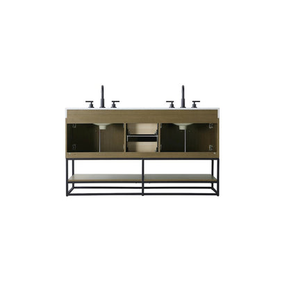 60 inch Double Bathroom Vanity in Chestnut Brown