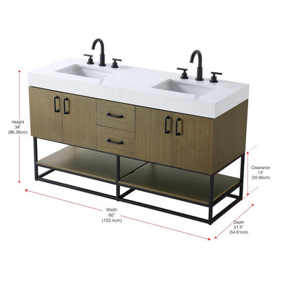 60 inch Double Bathroom Vanity in Chestnut Brown