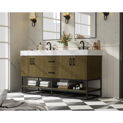 60 inch Double Bathroom Vanity in Chestnut Brown