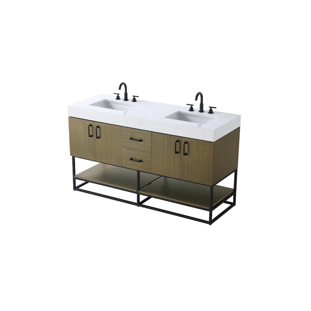 60 inch Double Bathroom Vanity in Chestnut Brown