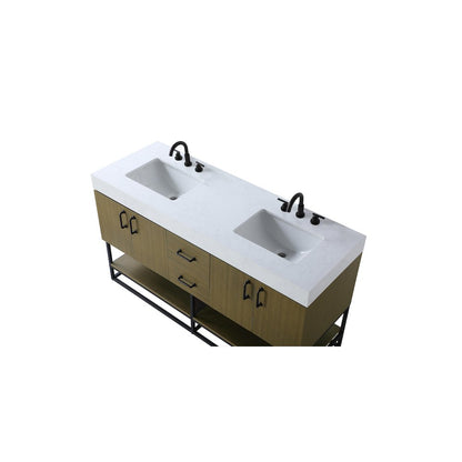 60 inch Double Bathroom Vanity in Chestnut Brown