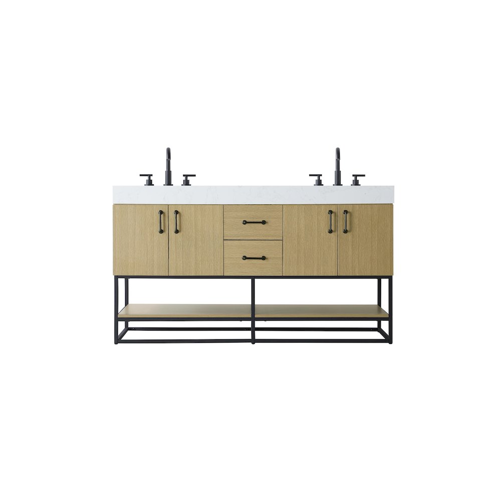 60 inch Double Bathroom Vanity in Honey Brown
