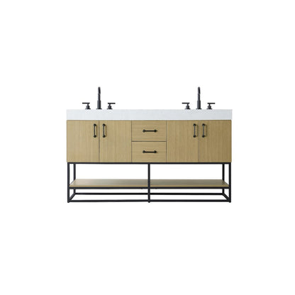 60 inch Double Bathroom Vanity in Honey Brown