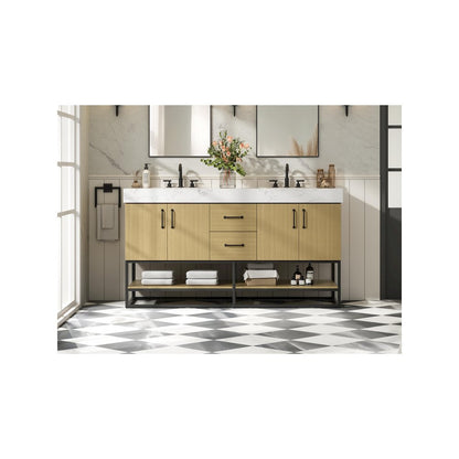 60 inch Double Bathroom Vanity in Honey Brown
