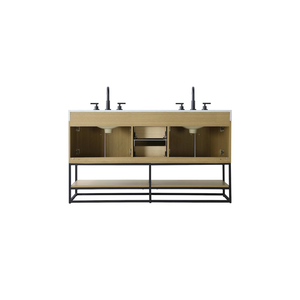 60 inch Double Bathroom Vanity in Honey Brown