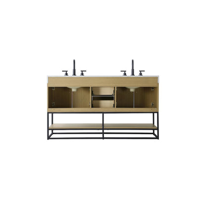 60 inch Double Bathroom Vanity in Honey Brown