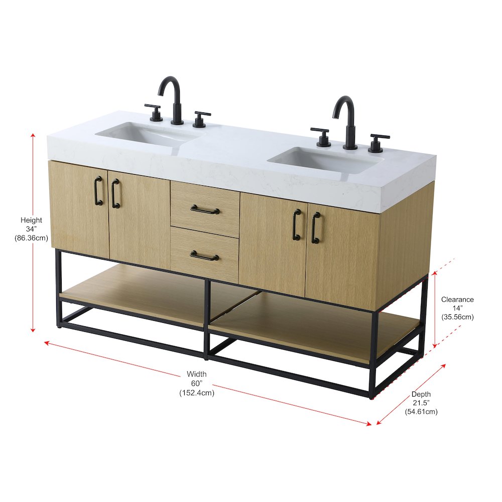 60 inch Double Bathroom Vanity in Honey Brown