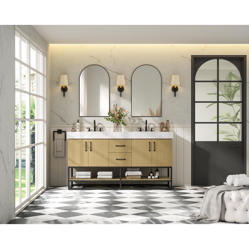60 inch Double Bathroom Vanity in Honey Brown