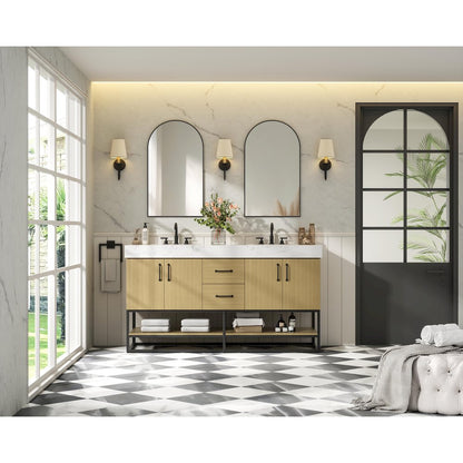60 inch Double Bathroom Vanity in Honey Brown