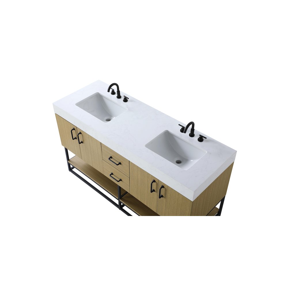 60 inch Double Bathroom Vanity in Honey Brown