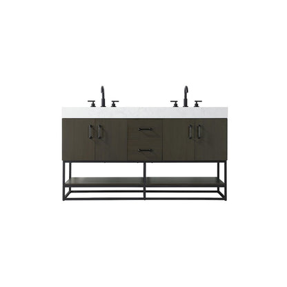 60 inch Double Bathroom Vanity in Mocha Brown