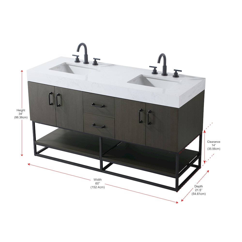 60 inch Double Bathroom Vanity in Mocha Brown