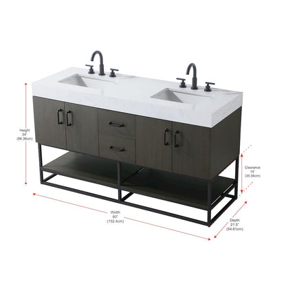 60 inch Double Bathroom Vanity in Mocha Brown