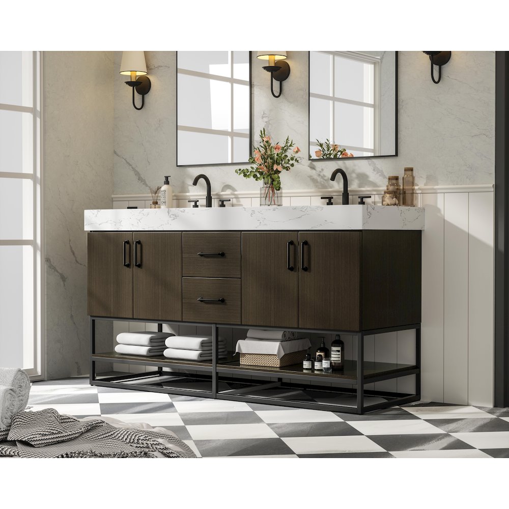60 inch Double Bathroom Vanity in Mocha Brown
