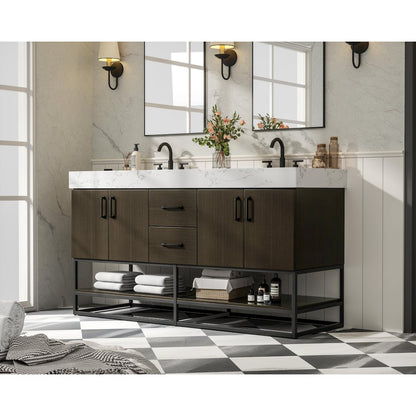 60 inch Double Bathroom Vanity in Mocha Brown