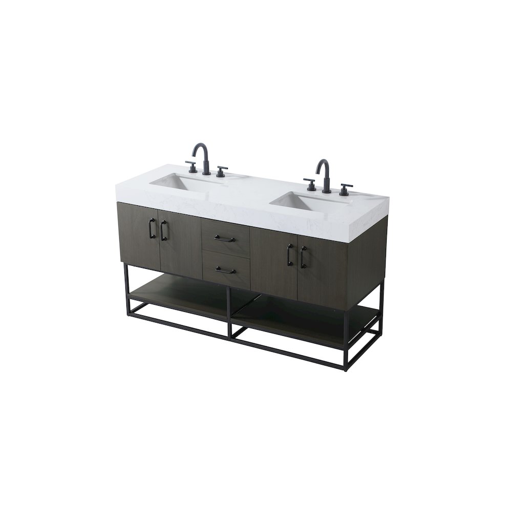60 inch Double Bathroom Vanity in Mocha Brown
