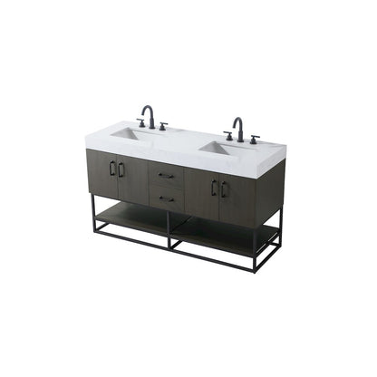 60 inch Double Bathroom Vanity in Mocha Brown